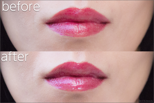before-after-etvos-gloss-pink-opal-mineral-sheer-rouge-prime-red - image